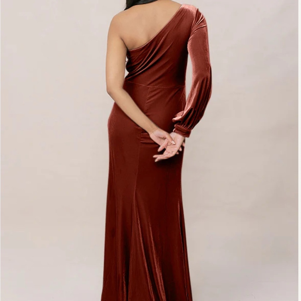 Revelry One-Shoulder Rust Dress - Picture 2 of 7
